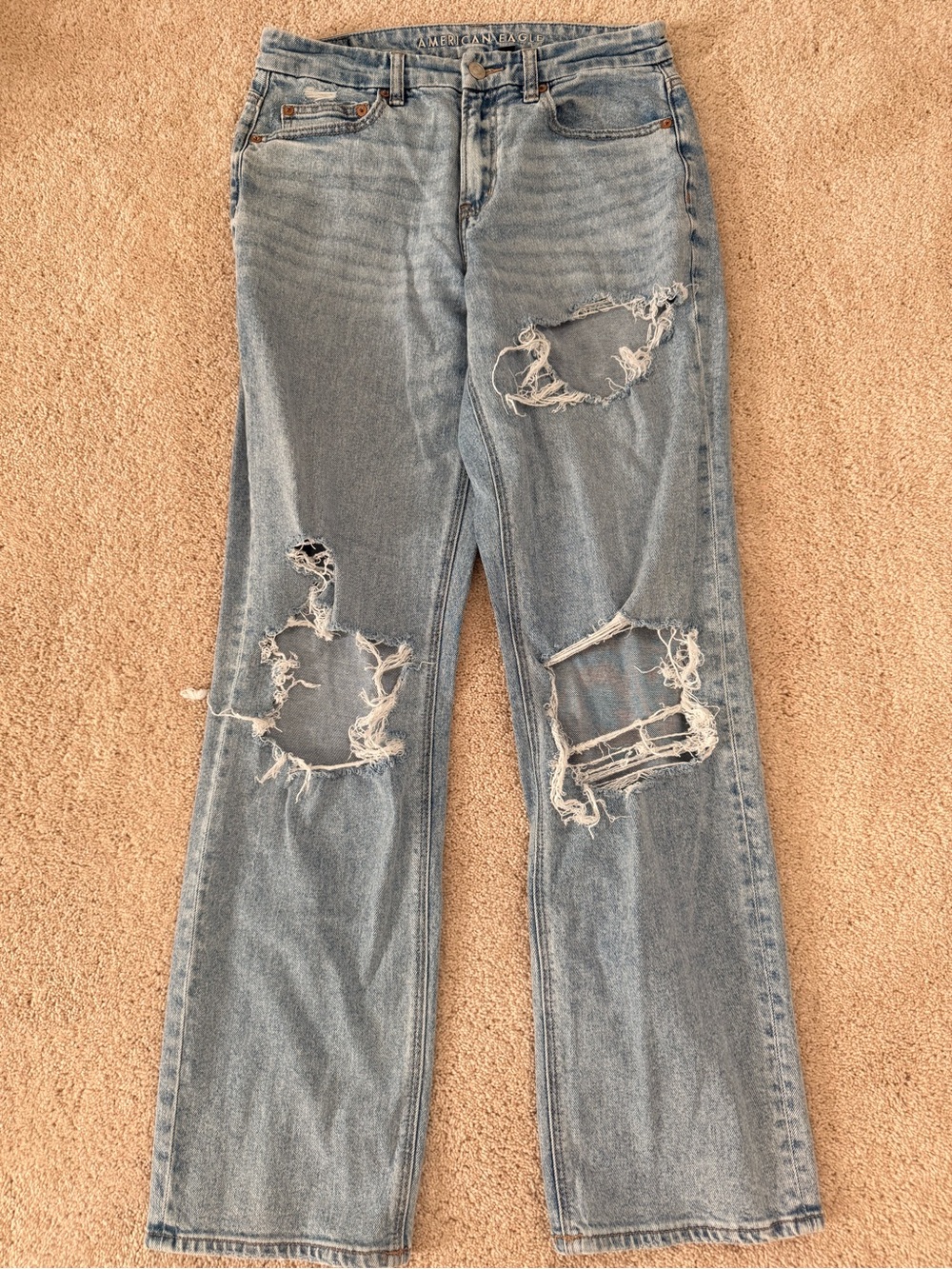 American Eagle Outfitters Light Blue Ripped Straight Leg Jeans
